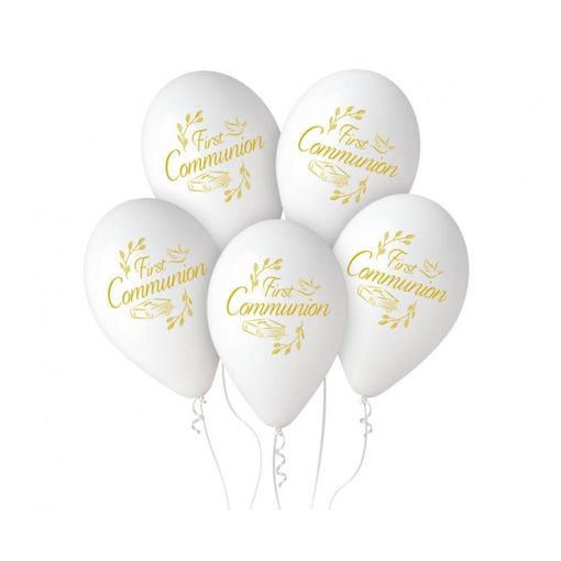 Picture of FIRST HOLY COMMUNION WHITE LATEX BALLOONS 5 PACK 12 INCH